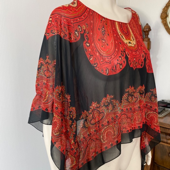 Red Silk Pancho - Picture 2 of 2